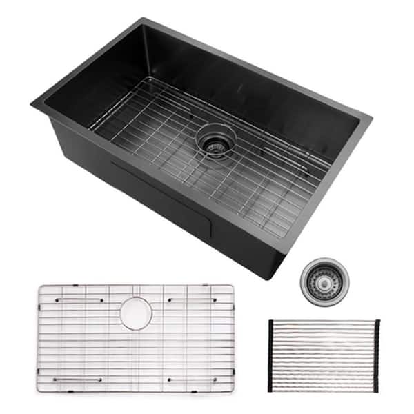 Unbranded Golden Black 16-Gauge Stainless Steel 33 in. Single Bowl Undermount Workstation Kitchen Sink with Faucet