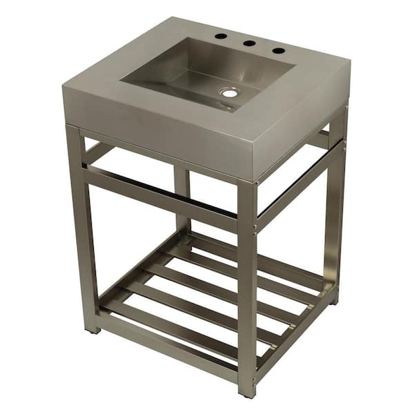 Kingston Brass 25 in. Vanity in Brushed Nickel with Stainless Steel Vanity Top