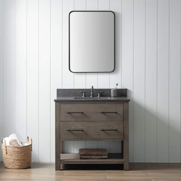 SUDIO Windwood 36 in. W x 22 in. D x 34 in. H Bath Vanity in Smoke Gray with Blue Limestone Vanity Top with White Sink