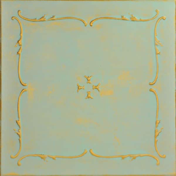 A La Maison Ceilings Spring Buds Gold Moss 1.6 ft. x 1.6 ft. Decorative Foam Glue Up Ceiling Tile (21.6 sq. ft./case)