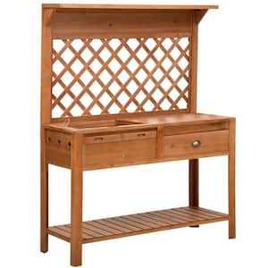16.5 in. W x 59 in. H Natural Wooden Shed Potting Bench Table