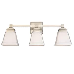 Landray 3-Light Brushed Nickel Vanity Light with Frosted Glass Shades