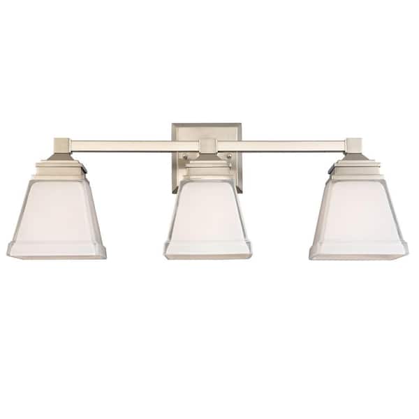 Hampton Bay Landray 3-Light Brushed Nickel Vanity Light with Frosted Glass Shades