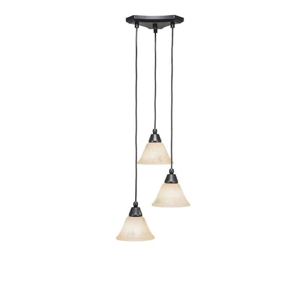 Unbranded Condor 3 Light Matte Black, Cluster Pendant Light with 7 in. Italian Marble Glass Shades, No bulbs included