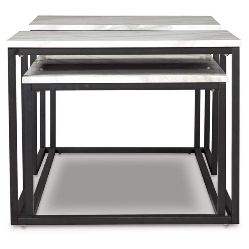 Contemporary Black Metal Frame Rectangular Marble Top 3-Piece Table Set