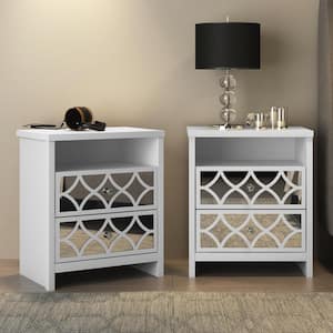 Aideliz 2-Drawer White Nightstand Sidetable Ultra Fast Assembly With Storage (26.8 in. x 22.8 in. x 15.7 in.) (Set of 2)