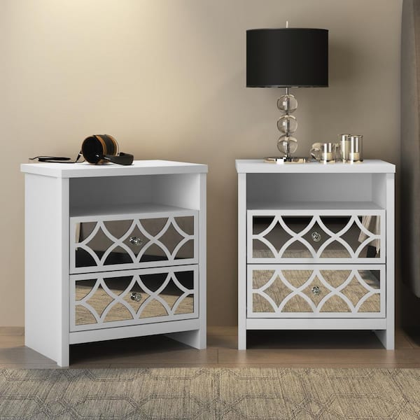 GALANO Veasley White 2-Drawer 22.8 in. Wide Nightstand - Set of 2 (Effortless Assembly and Stylish Storage Solution)