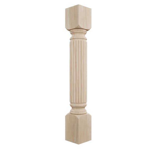Ekena Millwork 5 in. x 5 in. x 35-1/2 in. Unfinished Rubberwood Raymond Reeded Cabinet Column