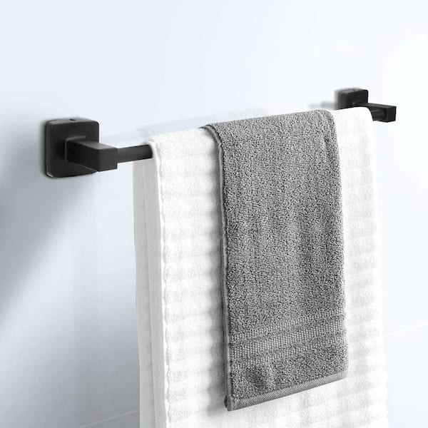 Acehoom 4-Piece Bath Hardware Set with 17 in. Towel Bar Towel Ring Toilet Paper Holder and Towel Hook in Matte Black