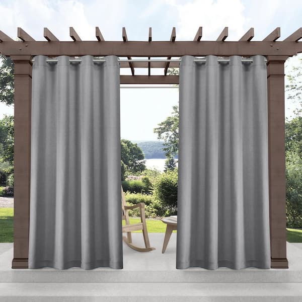 Biscayne Navy Solid Light Filtering Grommet Top Indoor/Outdoor Curtain, 54 in. W x 120 in. L (Set of 2)