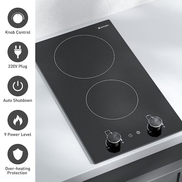 12 in. 2-Elements Ceramic Electric Cooktop in Black with Plug-In Design and Simple Knob Control