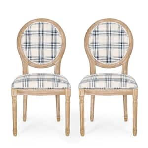 Karter Dark Blue Plaid and Light Beige Upholstered Dining Chair (Set of 2)