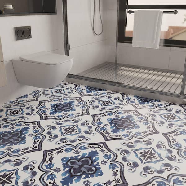 24 in. X 120 in. 4 MIL Blue Peel & Stick Vinyl Flooring Roll, Water-Resistant, Vinyl Sheet Flooring, Cut to Length