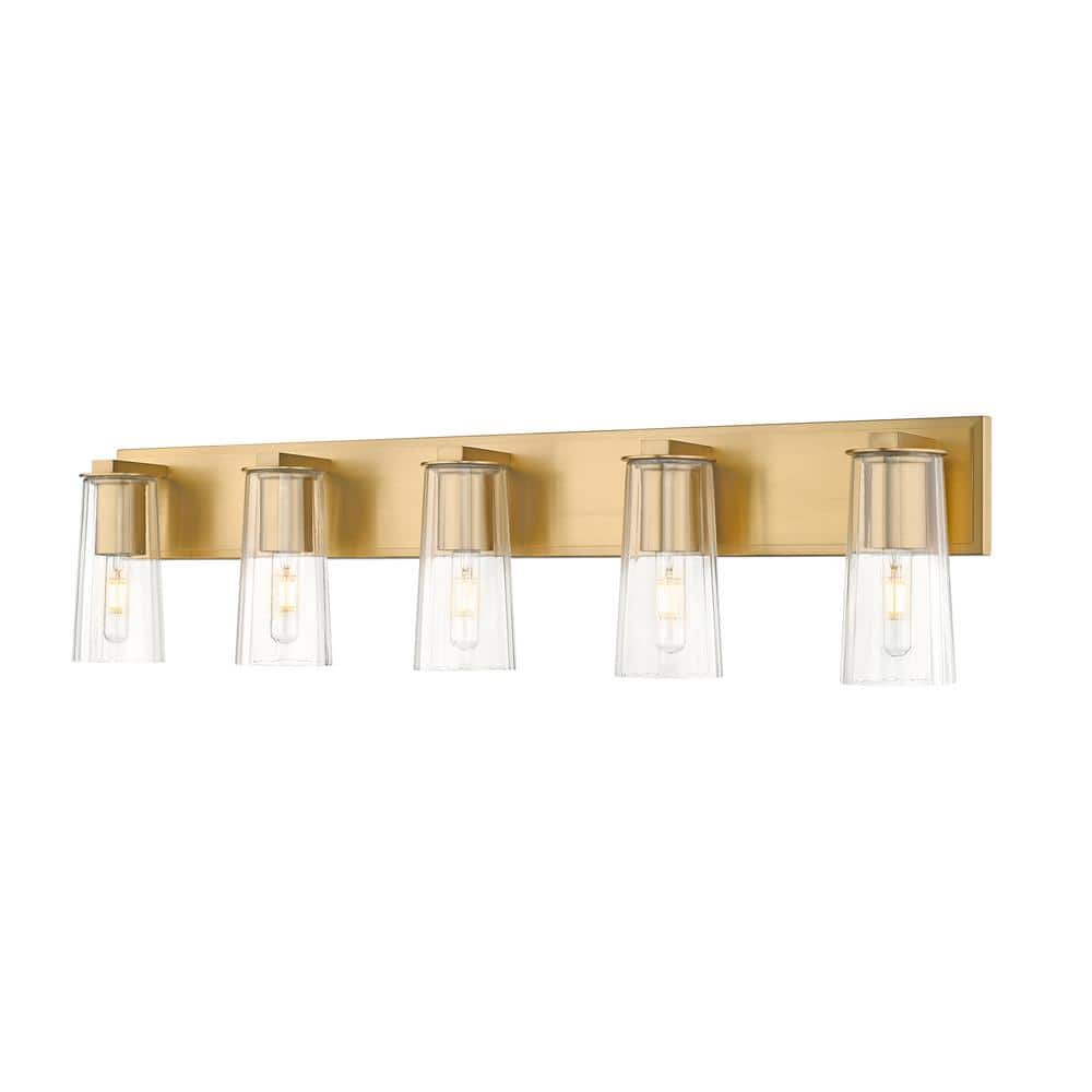 Titus 40 in. 5-Light Modern Gold Vanity-Light with Clear Glass Shade