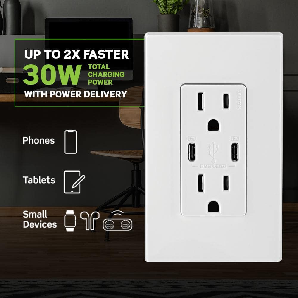 Light Almond Dual Type-C USB In-Wall Charger with Tamper Resistant Outlet