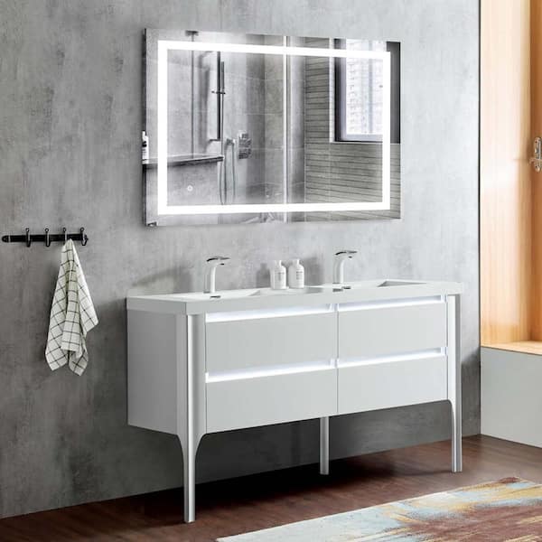 INSTER 32 in. W x 24 in. H Rectangular Frameless LED Light Anti-Fog Wall Bathroom Vanity Mirror with Memory
