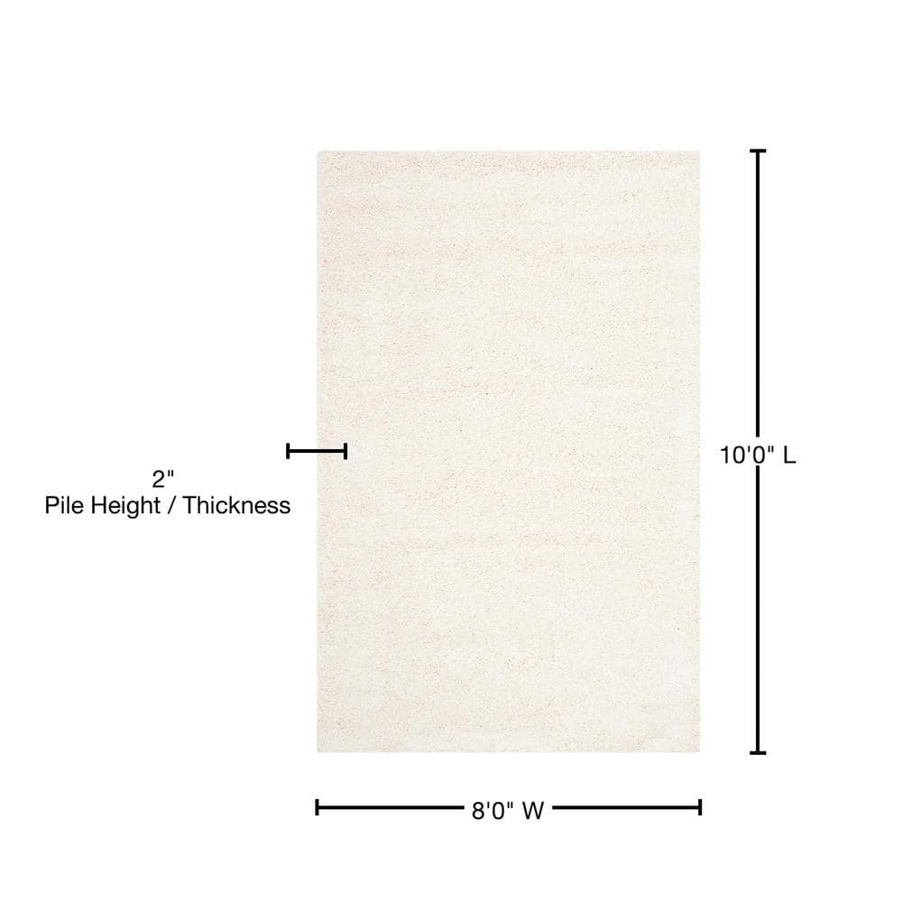 Ivory 8' x 10' Reversible Solid Shag Synthetic Rug