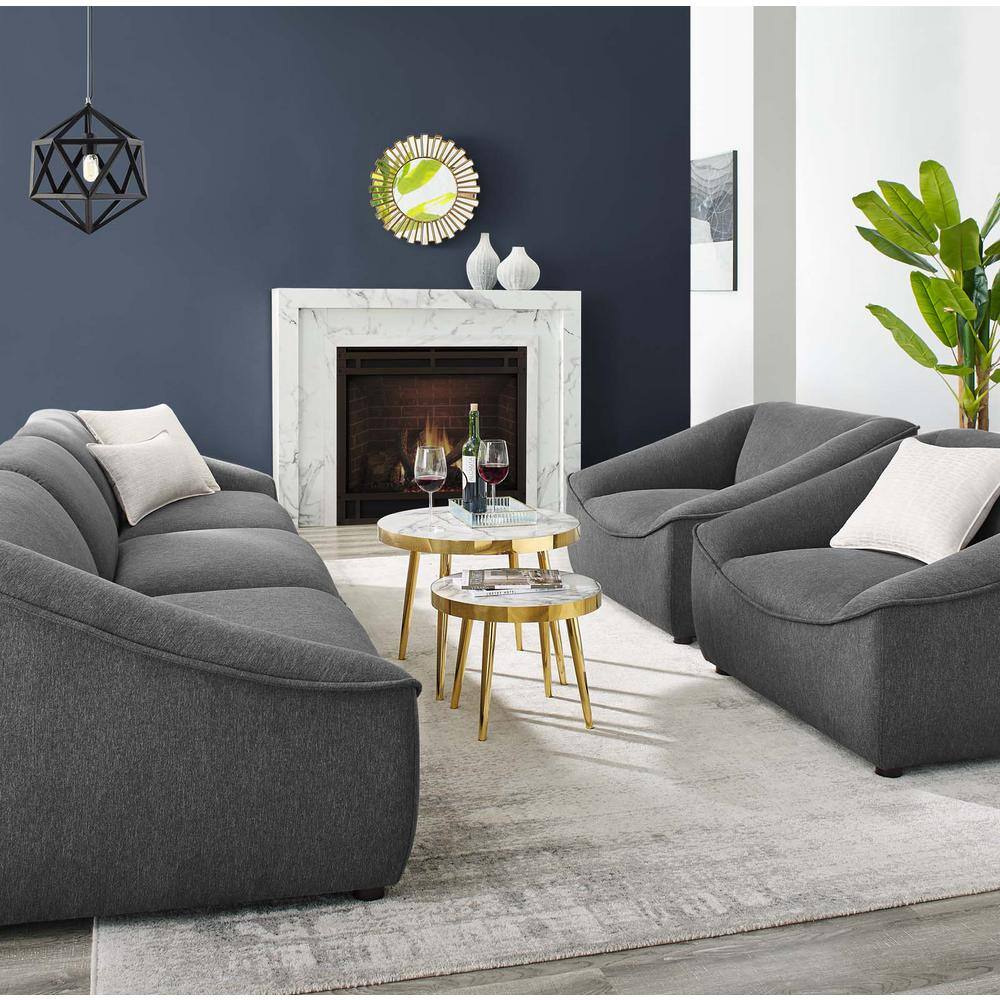 Charcoal 5-Piece Modern Fabric Living Room Set with Rubberwood Legs