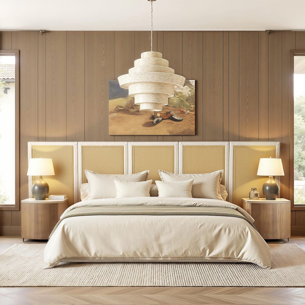 Jennifer Taylor Capri Extended Headboard Cane Platform Bed in Antique ...