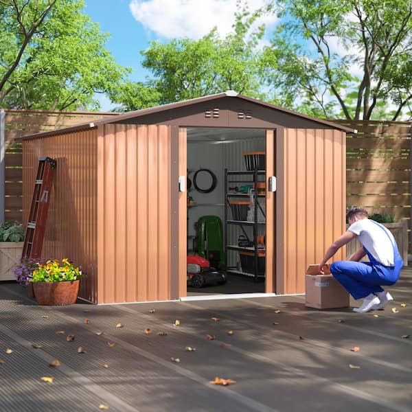 9.1 ft. W x 10.3 ft. D Outdoor Metal Storage Shed Garden Tool Galvanized Steel Shed 93.73 sq. ft.