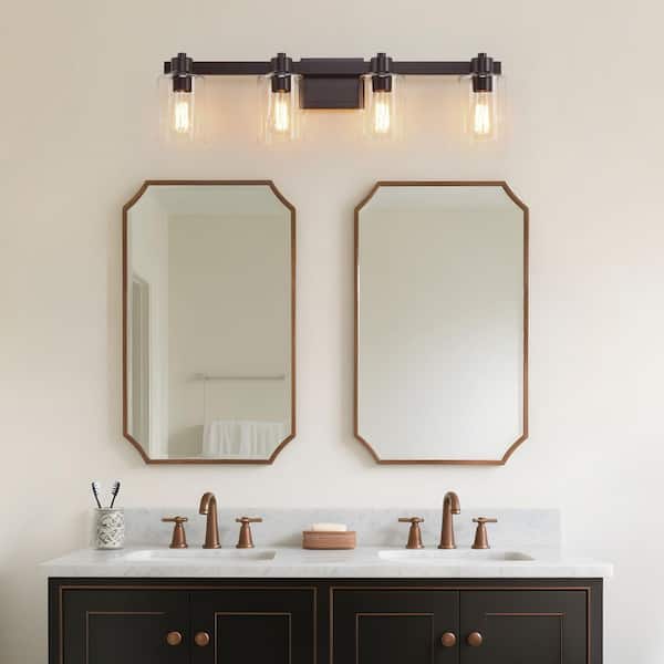 32 in. 4 Light Oil Rubbed Bronze Vanity Light with Clear Glass Shades