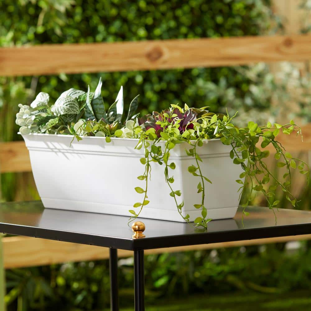 Eclipse 24" White Rectangular Indoor/Outdoor Planter with Removable Saucer