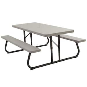 72 in. Putty Rectangle Solid Steel Foldable/Convertible Picnic Table and Seats for 6-8 People Outdoor