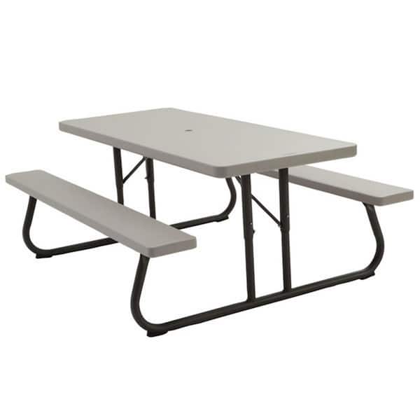 ITOPFOX 72 in. Putty Rectangle Solid Steel Foldable/Convertible Picnic Table and Seats for 6-8 People Outdoor