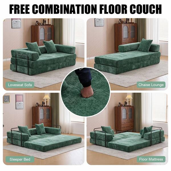 ComHoma Black Fabric Futon Couch with Adjustable Backrest