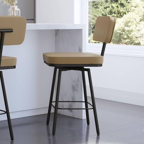 Amisco Tereza 26.75 in. Desert Tan Faux Leather / Black Metal Swivel Counter Stool