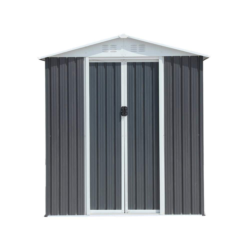4 ft. x 6 ft. Outdoor Metal Storage Sheds Apex Roof Gray for Garden Equipme