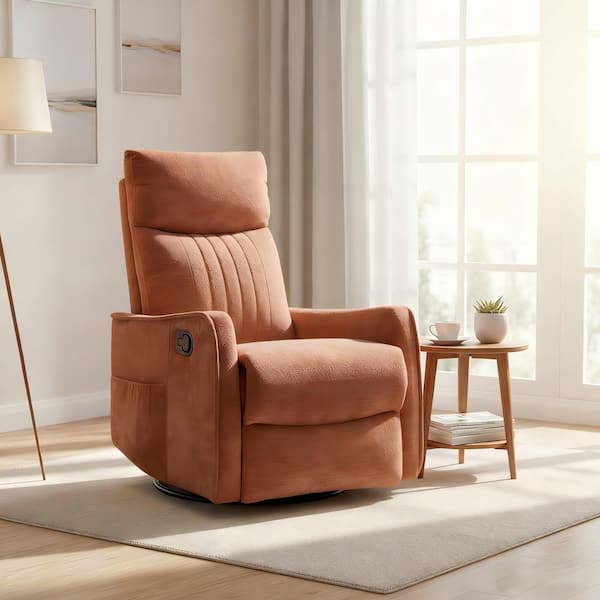 Orange Heat Massage Chenille Manual Recliner Chair with Rocker and Swivel for Living Room