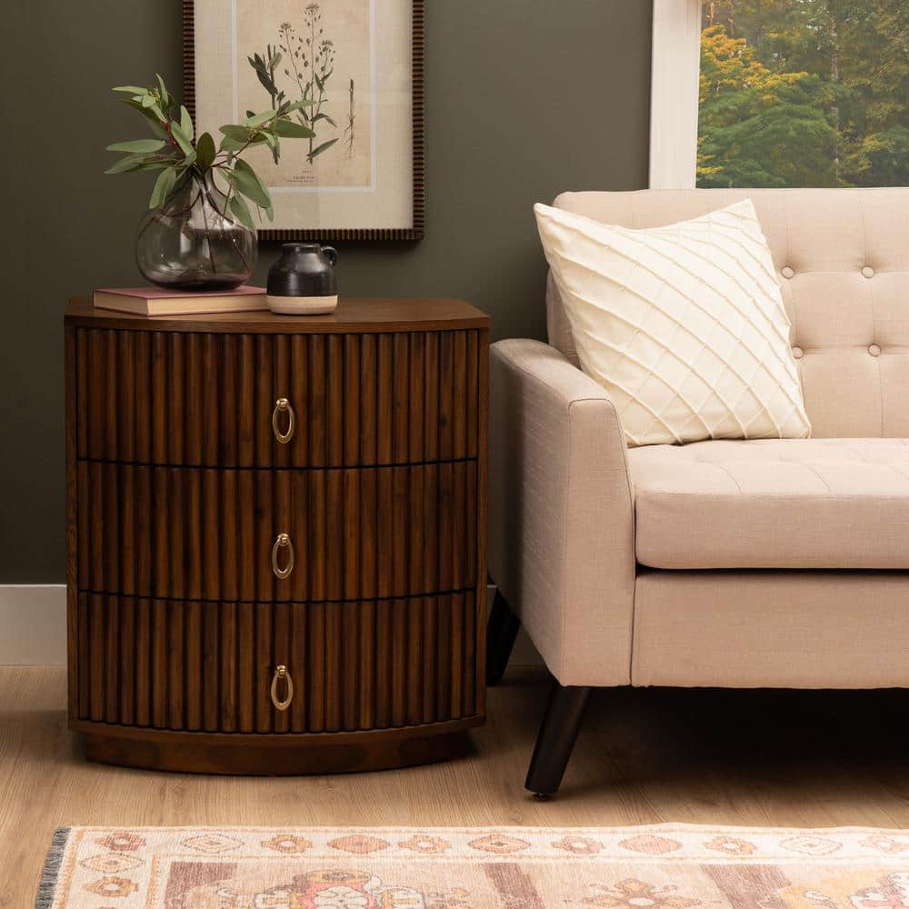 Linon Home Decor Cassen Walnut Brown 3-Drawer 24 in. W Nightstand