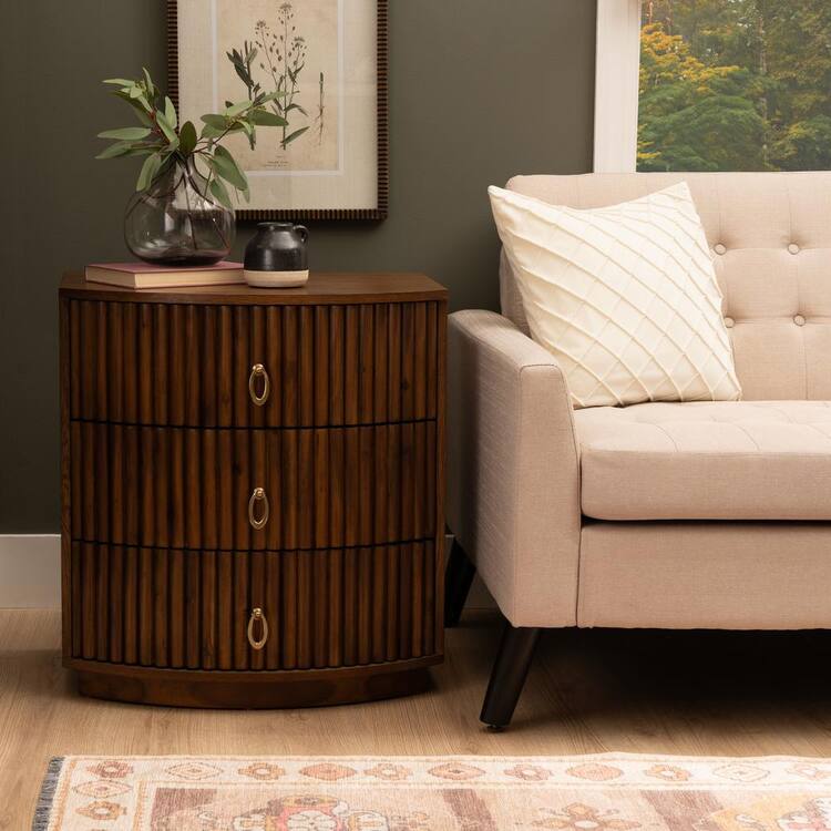 Linon Home Decor Cassen Walnut Brown 3-Drawer 24 in. W Nightstand