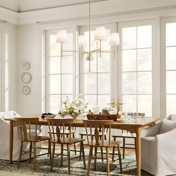 TinHon Modern 4-Light Gold Chandelier with White Linen Shades