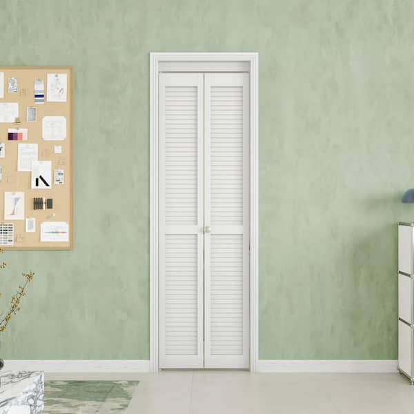 24 in. x 80 in. Louver Bi-Fold Interior Door for Closet, MDFandPVC, White Folding Door for Wardrobe, including Hardware