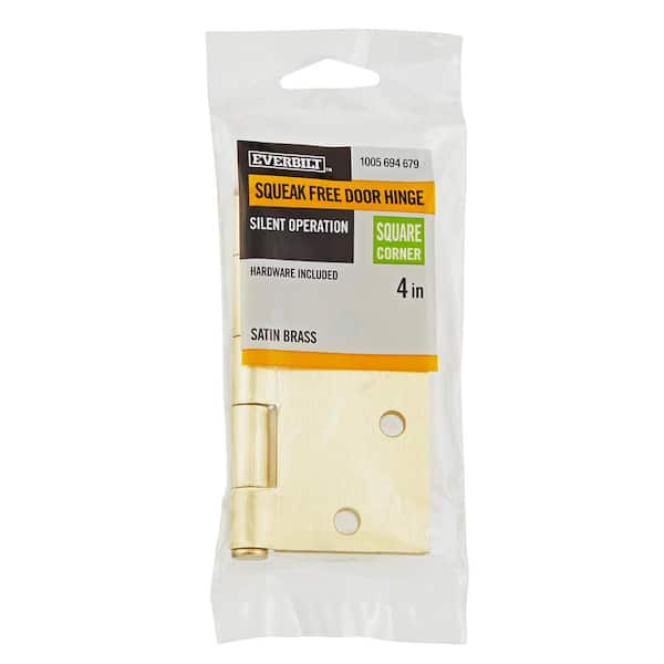 4 in. Square Radius Satin Brass Squeak-Free Door Hinge