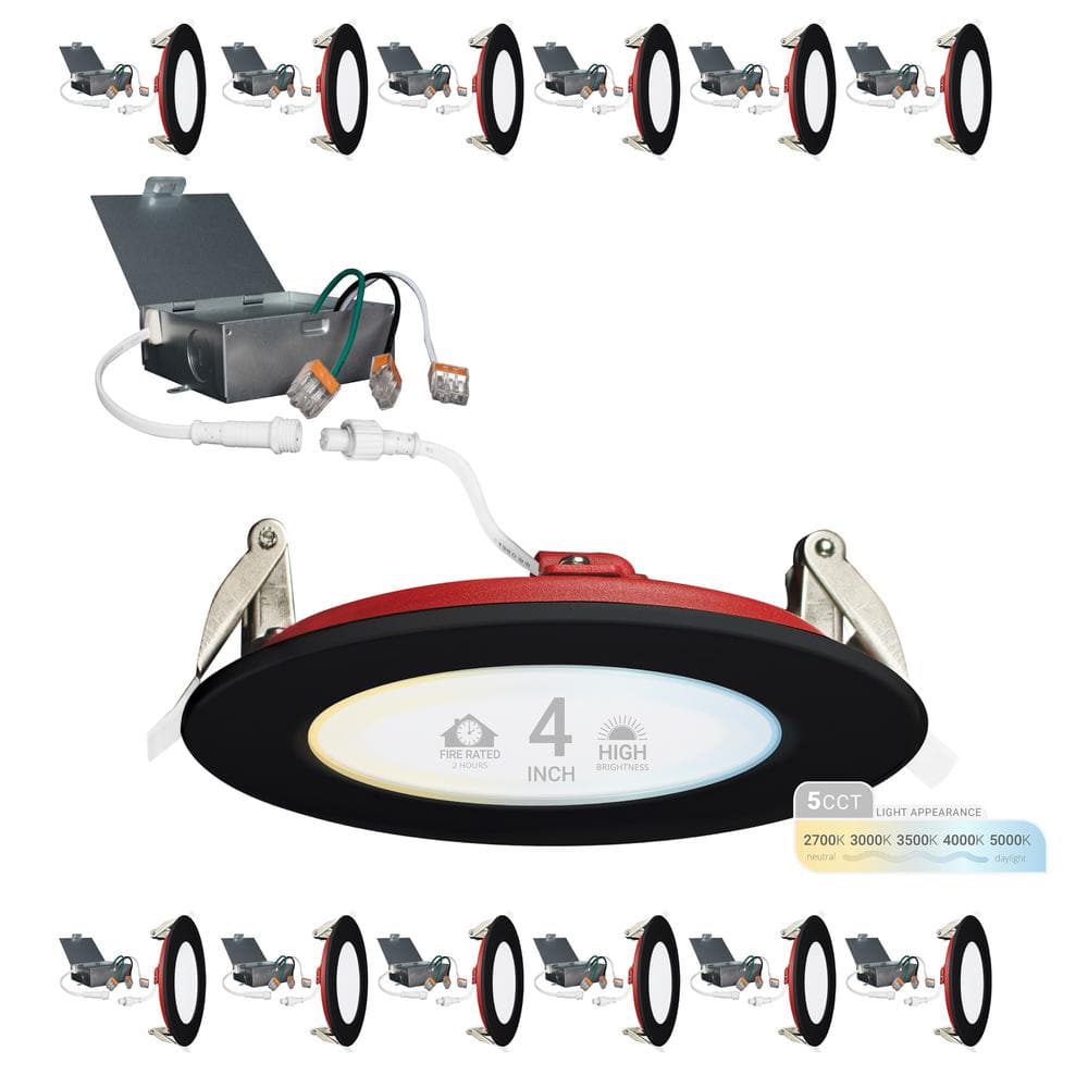 4 in. 5CCT Black FIRE RATED New Construction IC Rated Dimmable Slim Canless Integrated LED Recessed Light Kit 12 Pack price history on PriceWatchPro
