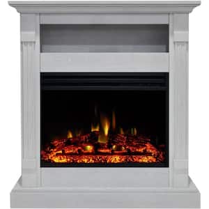 Sienna 34 in. Electric Fireplace Heater in White with Mantel, Enhanced Log Display and Remote Control