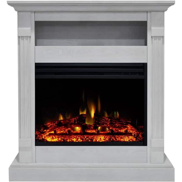 Cambridge Sienna 34 in. Electric Fireplace Heater in White with Mantel, Enhanced Log Display and Remote Control