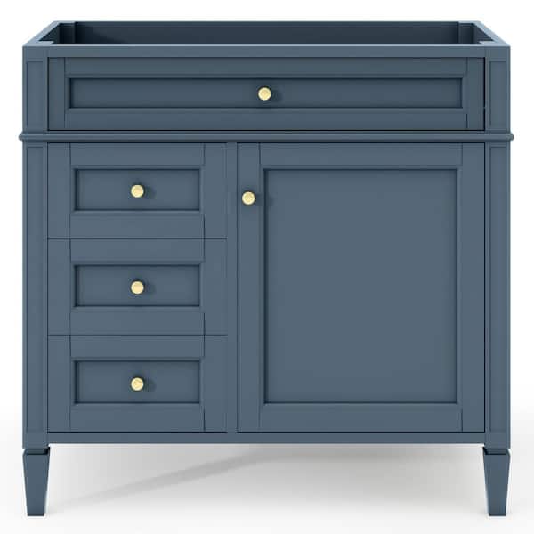 36 in. Classic Solid Wood Frame Bath Vanity Cabinet without Top in Blue with 2 Drawers and a Tip-out Drawer