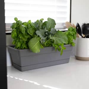 Dura Cotta 18 in. Charcoal Plastic Window Box Planter with Tray