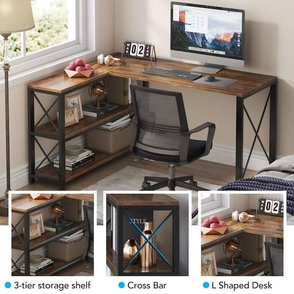 JAMFLY 52 L Shaped Computer Desk with 3-Tier Storage Shelves