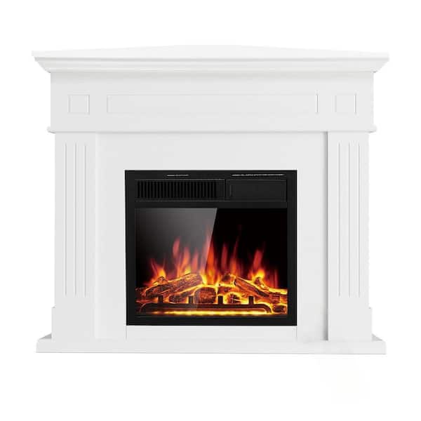 43 in. Corner Freestanding Wooden Electric Fireplace in White