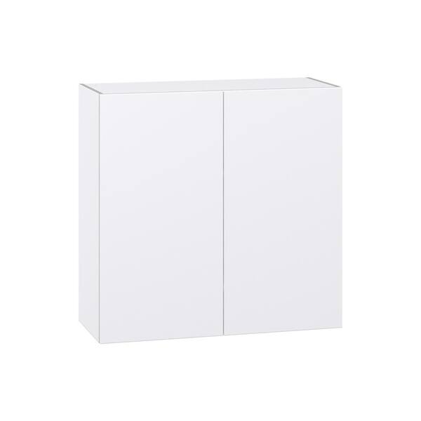 J COLLECTION Fairhope Bright White Slab Assembled Wall Kitchen Cabinet with Full High Door (36 in. W x 35 in. H x 14 in. D)