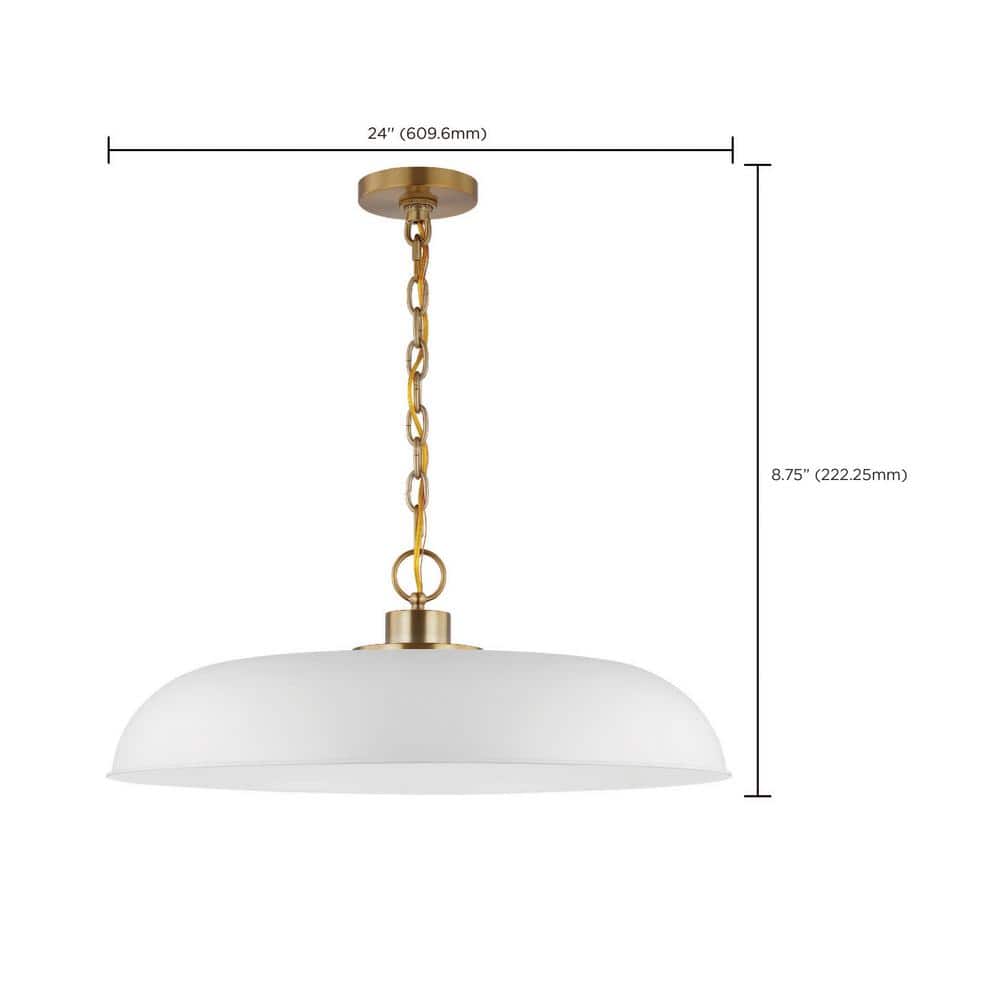 Colony Large Dome Pendant Light in Matte White and Burnished Brass