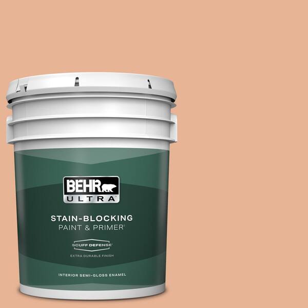 BEHR ULTRA 5 gal. #M210-4 Peach Shortcake Extra Durable Semi-Gloss Enamel Interior Paint & Primer