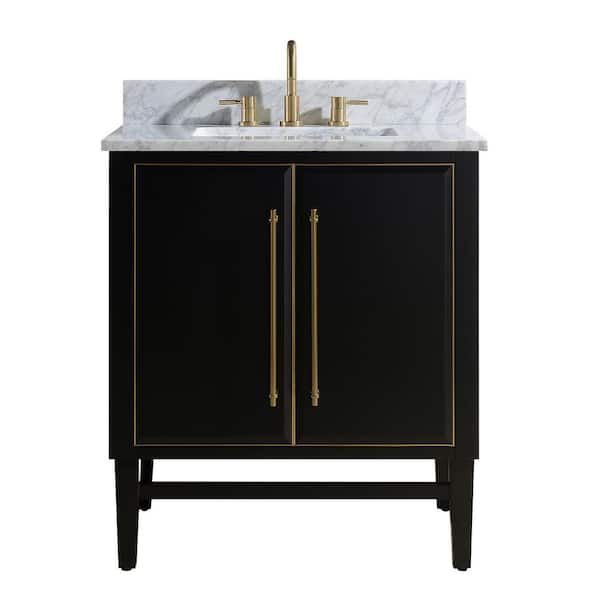 Avanity Mason 31 in. Single Sink Black with Gold Trim Bath Vanity with Carrara White Marble Top