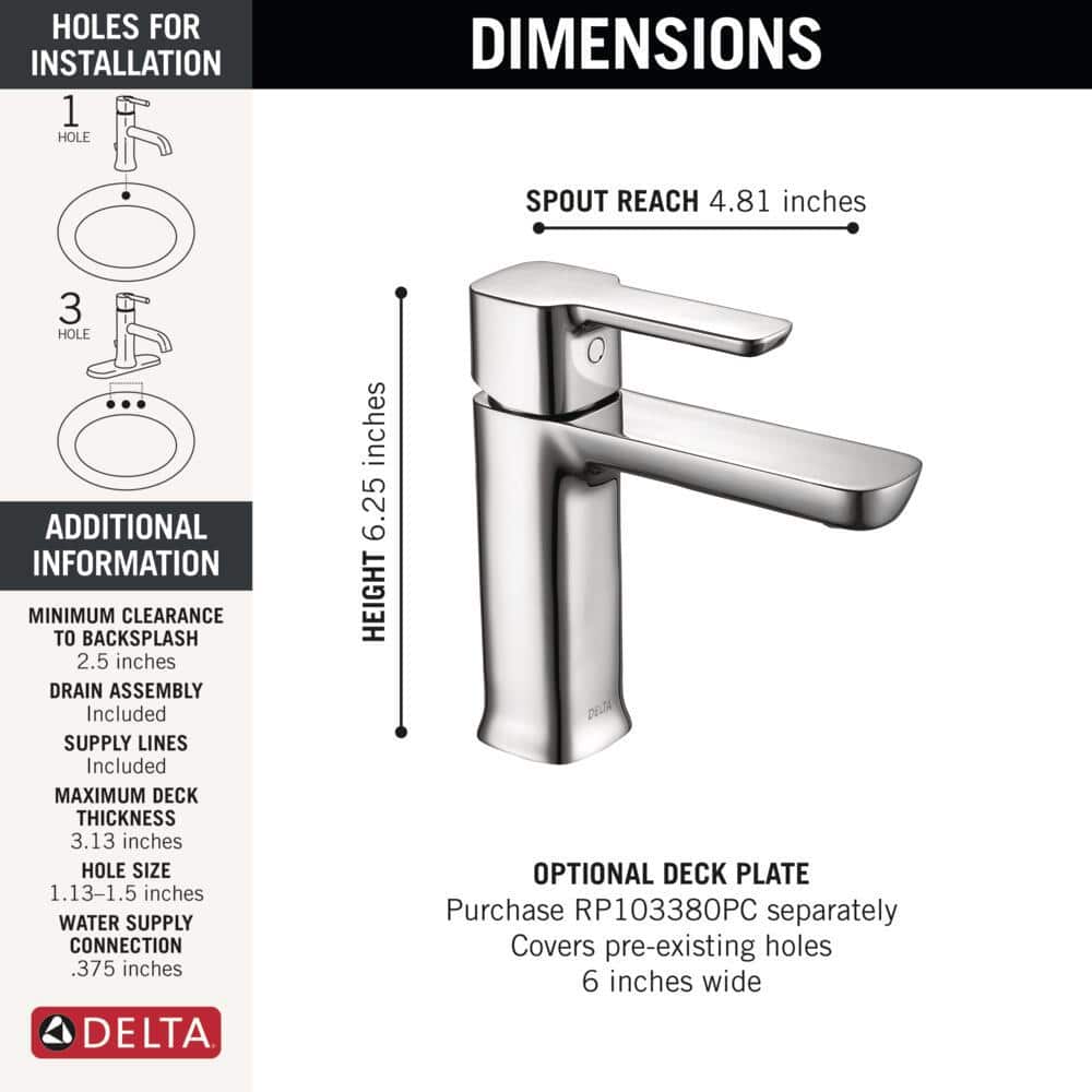 Delta Modern Chrome 6.5" Single Hole Bathroom Faucet with Drain Assembly
