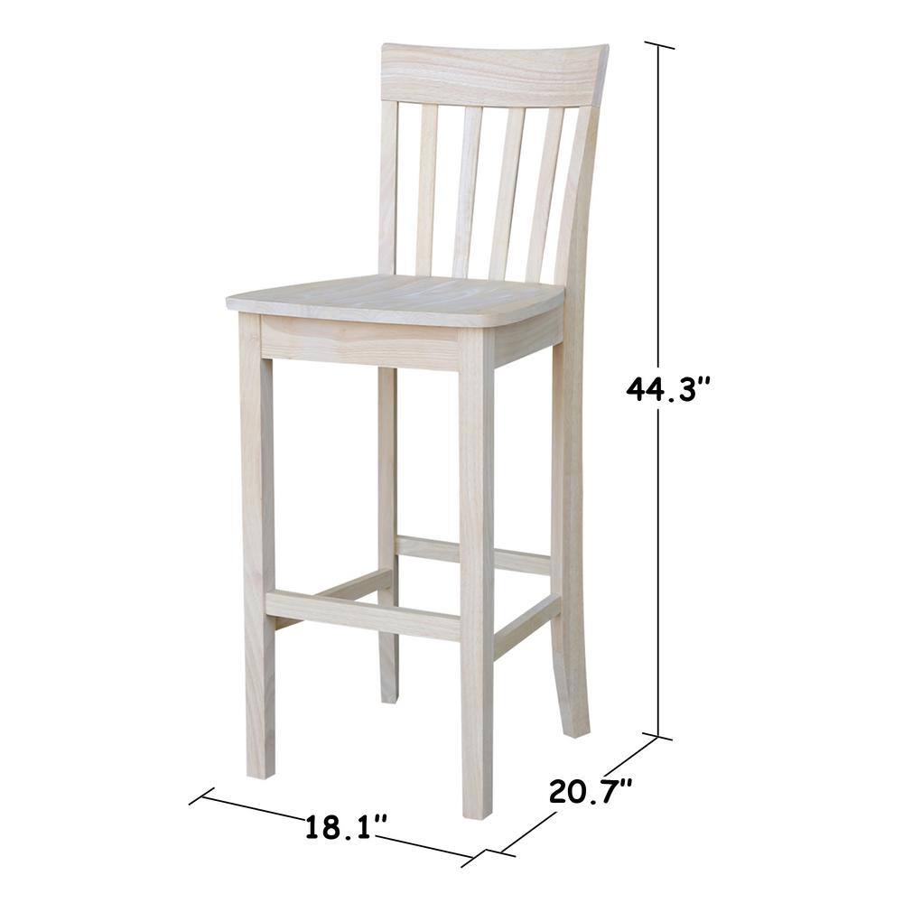 Solid Parawood Slatback Barstool 46" Unfinished Traditional Design